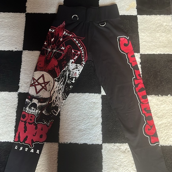‼️RARE‼️DISCONTINUED‼️KILLSTAR X Rob Zombie Black Red Leggings Small - Picture 5 of 7